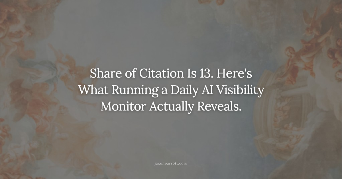 Share of Citation Is 13. Here's What Running a Daily AI Visibility Monitor Actually Reveals.