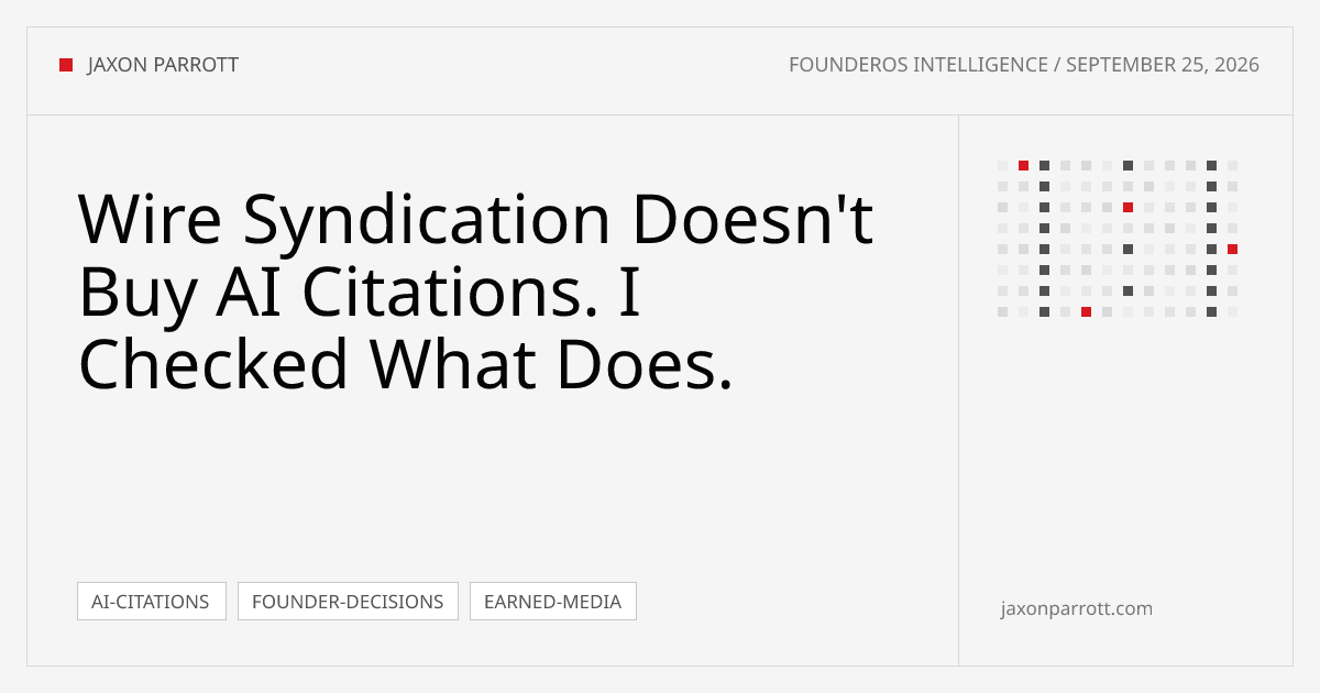 Wire Syndication Doesn't Buy AI Citations. I Checked What Does. — Founder Brief by Jaxon Parrott